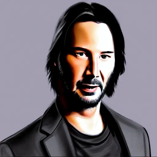 Prompt: portrait of keanu reeves, highly detailed, centered, solid color background, digital painting