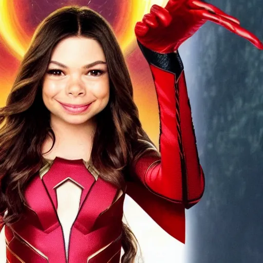 Image similar to Scarlet Witch from Infinity war, played by Miranda Cosgrove