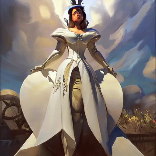 Image similar to greg manchess portrait painting of partially armored white queen from alice in wonderland as overwatch character, medium shot, asymmetrical, profile picture, organic painting, sunny day, matte painting, bold shapes, hard edges, street art, trending on artstation, by huang guangjian, gil elvgren, ruan jia, randy vargas, greg rutkowski