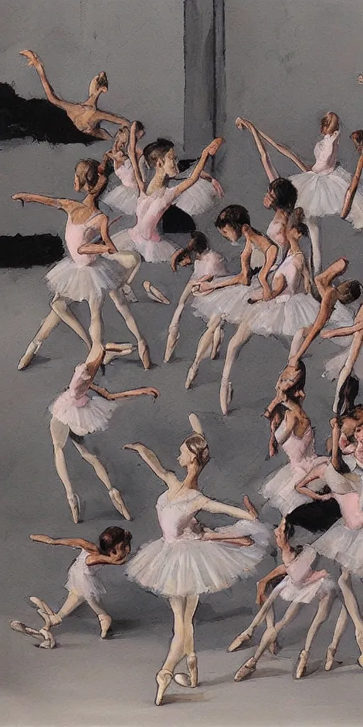 Image similar to oil painting scene from ballet school by kim jung gi