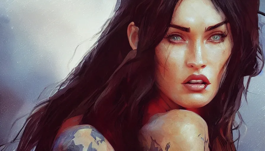 Prompt: concept art by jama jurabaev, megan fox, cinematic shot, trending on artstation, high quality, brush stroke