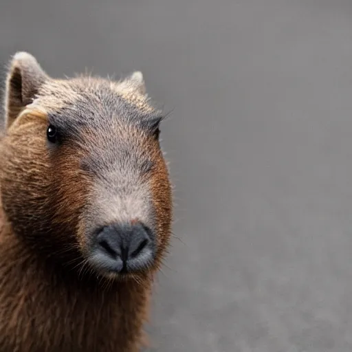 Image similar to a high detail photo of an antropomorphic capybara wearing a suit, subject= duck, subject detail: wearing a suit, photorealism