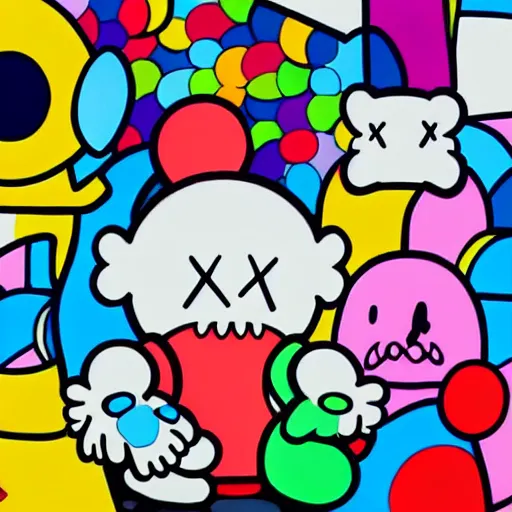 Image similar to kaws and murakami collaboration painting