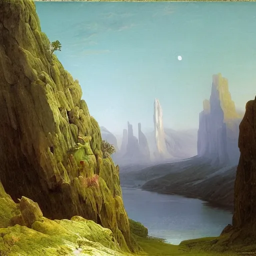 Prompt: the valley of dreams, artwork by Caspar David Friedrich and Frederic Erwin Church