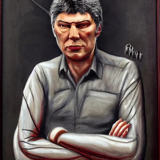 Image similar to portrait by h. r. giger of boris nemtsov degraded abomination, photo - realistic, color image, 2 k, highly detailed