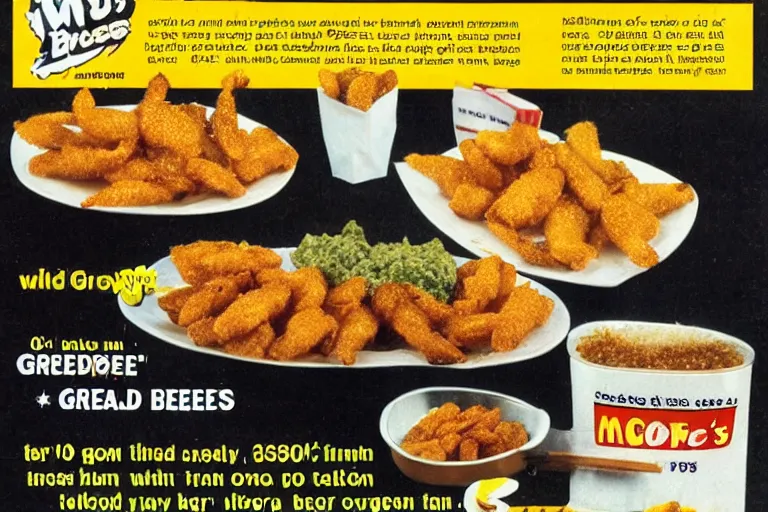 Image similar to mcdonald's fried bees with green spice meal, in 1 9 9 5, y 2 k cybercore, advertisement photo