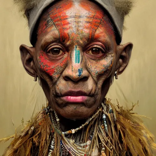 Prompt: Intricate five star witch doctor facial portrait by Pablo Picasso and Greg Rutkowski, oil on canvas, HDR, high detail, Photo realistic, hyperrealism,matte finish, high contrast, 3d depth, masterpiece, vivid and vibrant colors, enhanced light effect, enhanced eye detail,artstationhd