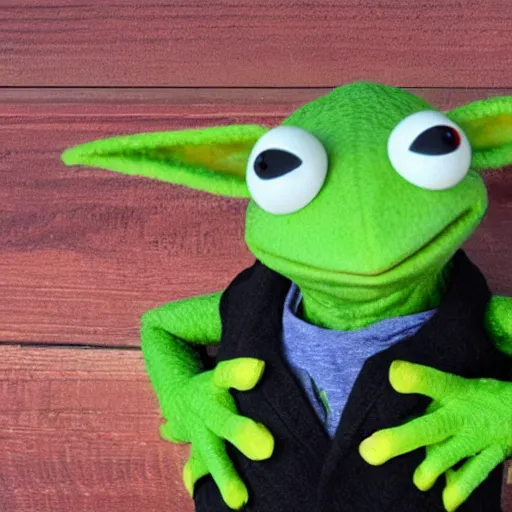 Image similar to photo of hybrid of kermit the frog and yoda with abs