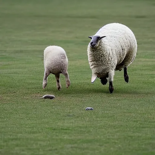 Prompt: seal tossing a ball with a sheep, award winning photo