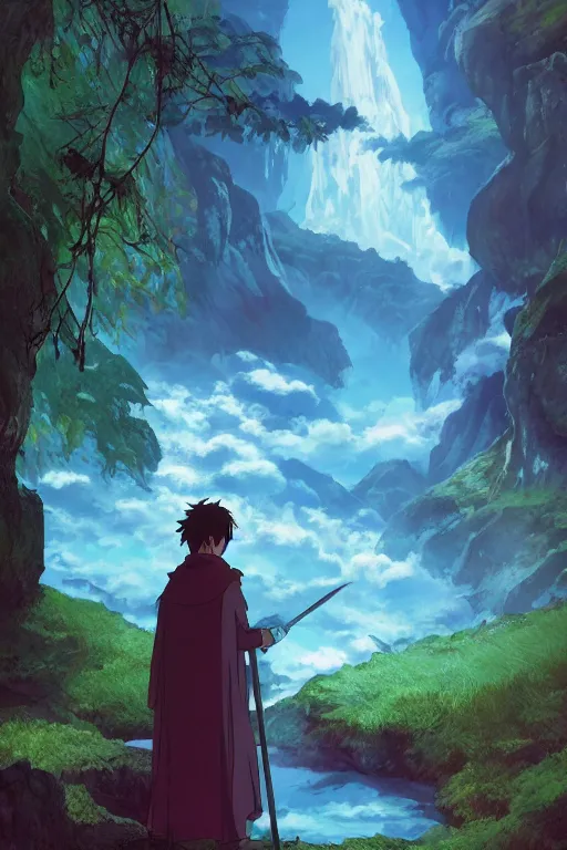 Prompt: still from the lord of the rings movie, 4 k digital paint by studio ghibli hayao miyazaki. vivid colours, vaporwave lighting style, very sharp and detailed. trending on artstation and behance.