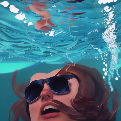 Image similar to painting of an underwater selfie from a brown haired male lifeguard. Kuvshinov ilya. Sakimichan.