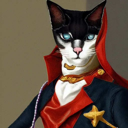 Image similar to napoleon as a cat holding a cheese digital concept art