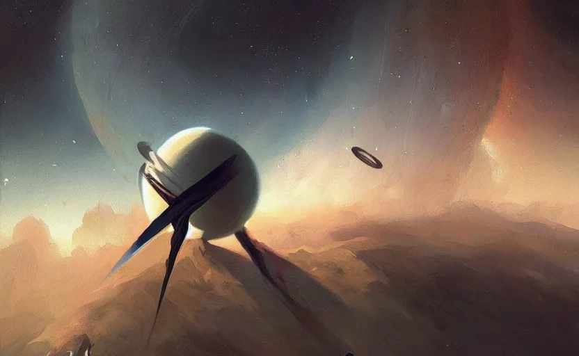 Prompt: A painting of Saturn trending on artstation in the style of Greg Rutkowski