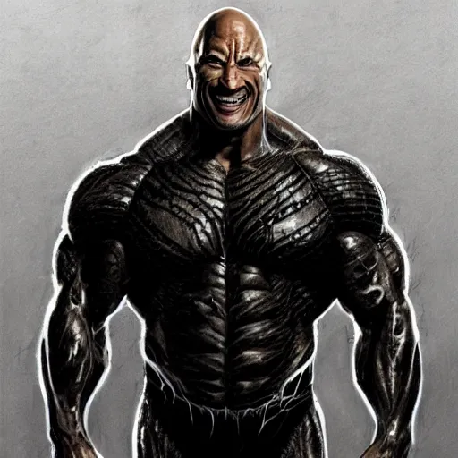 Image similar to a sketch of dwayne the rock johnson as venom the symbiote | venom movie | cinematic lighting | award - winning | closeup portrait | by donato giancola and mandy jurgens and charlie bowater | featured on artstation | pencil sketch | sci - fi alien