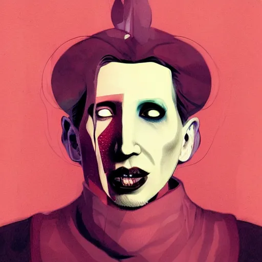 Image similar to a study of cell shaded portrait of marilyn manson concept art, llustration, post grunge, concept art by josan gonzales and wlop, by james jean, Victo ngai, David Rubín, Mike Mignola, Laurie Greasley, highly detailed, sharp focus, alien, Trending on Artstation, HQ, deviantart, art by artgem