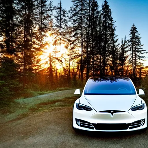 Image similar to a Tesla in Oregon at sunset