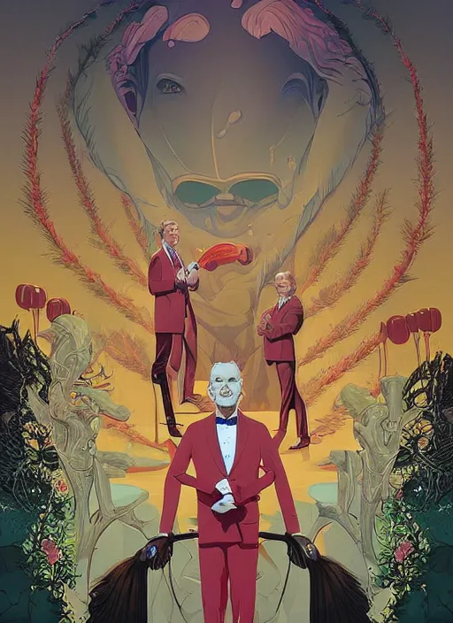 Image similar to poster artwork by Michael Whelan and Tomer Hanuka, Karol Bak of Bill Murray hosting the local beauty pageant, from scene from Twin Peaks, clean