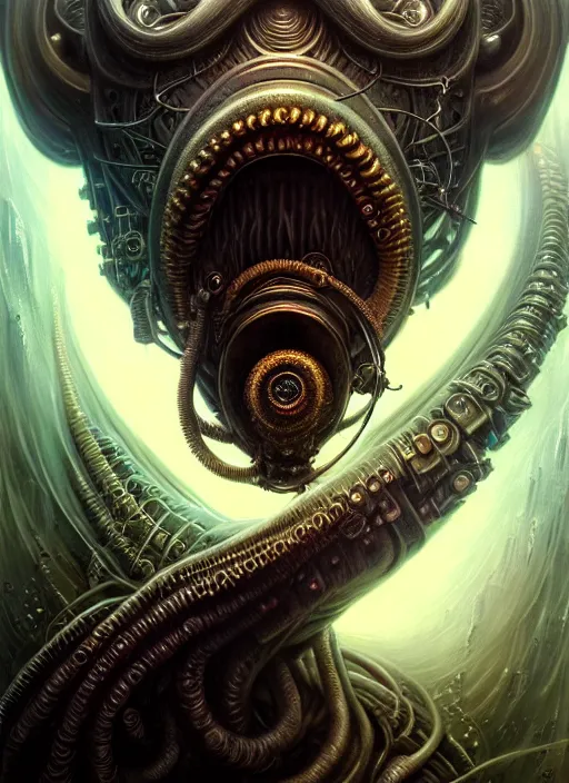 Image similar to closeup portrait shot of a cyberpunk cthulu in a scenic dystopian environment, intricate, elegant, highly detailed, centered, digital painting, artstation, concept art, smooth, sharp focus, illustration, artgerm, tomasz alen kopera, peter mohrbacher, donato giancola, joseph christian leyendecker, wlop, boris vallejo