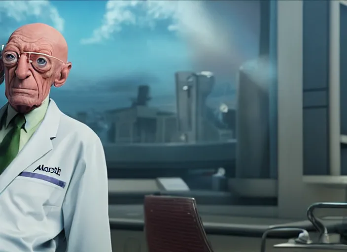 Image similar to film still of real life professor farnsworth in the new scifi movie, 4 k