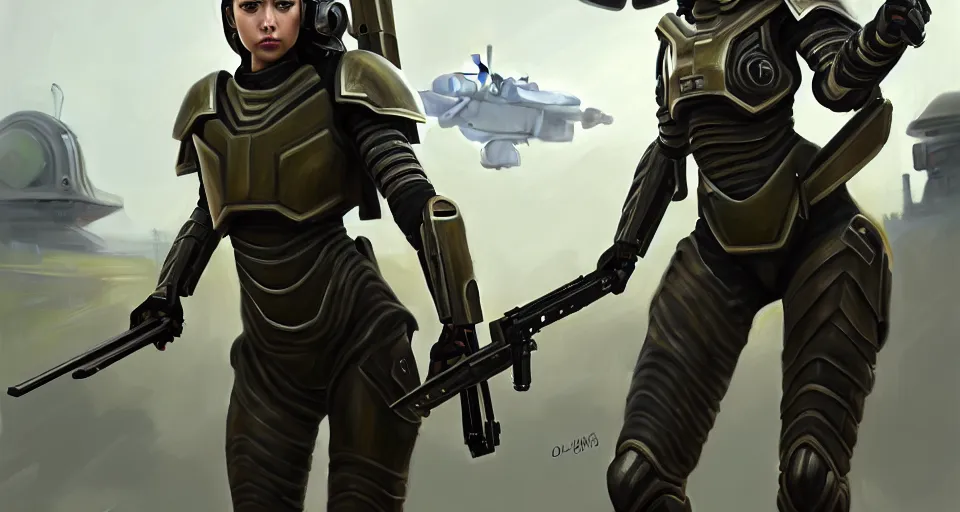 Prompt: a photorealistic painting of an attractive young warrior girl, clothed in stealth-battle armor with a giant sci-fi sniper rifle in her hands, olive skin, long dark hair, beautiful bone structure, symmetrical face, perfect eyes, a futuristic hover-tank with heavy laser-turret in the background, intricate details, elegant, digital painting, illustration, sharp focus, minimal artifacts, from Metal Gear, in the style of Ruan Jia and Mandy Jurgens and Greg Rutkowski, trending on Artstation, award winning, unreal engine, octane render