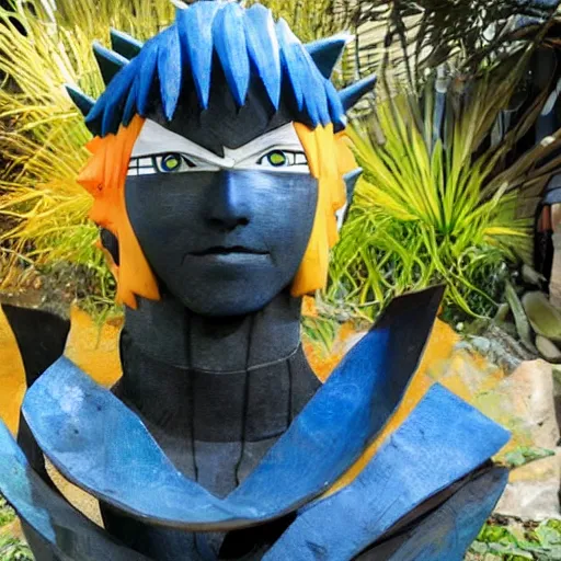 Prompt: A sculpture Naruto made pure recycled materials