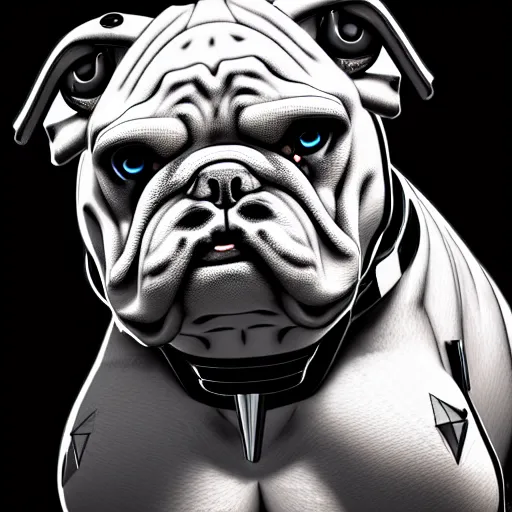 Image similar to « a comic styled cyborg bulldog sitting down, cyberpunk digital art by greg rutkowsky, illustration, sharp focus, highly detailed, future tech, sketchfab »