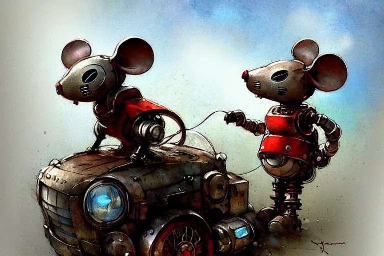 Image similar to adventurer ( ( ( ( ( 1 9 5 0 s retro future robot mouse explorer vehical. muted colors. ) ) ) ) ) by jean baptiste monge!!!!!!!!!!!!!!!!!!!!!!!!! chrome red