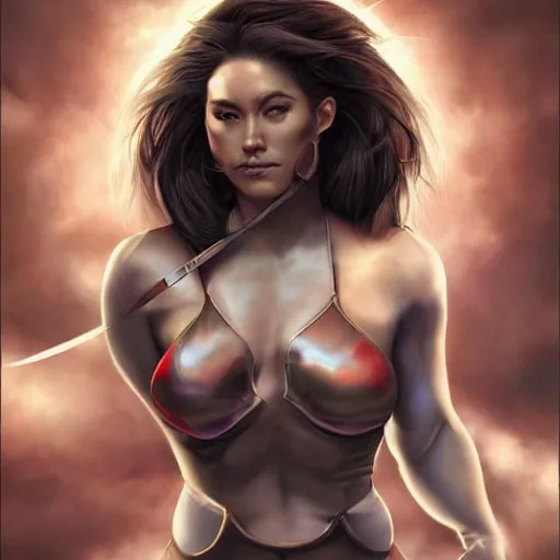 Image similar to an amazing masterpiece of art by artgerm, female american gladiator