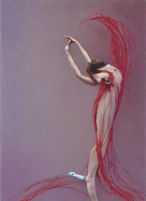 Image similar to ballerina ribbons, painted by zdzislaw beksinski