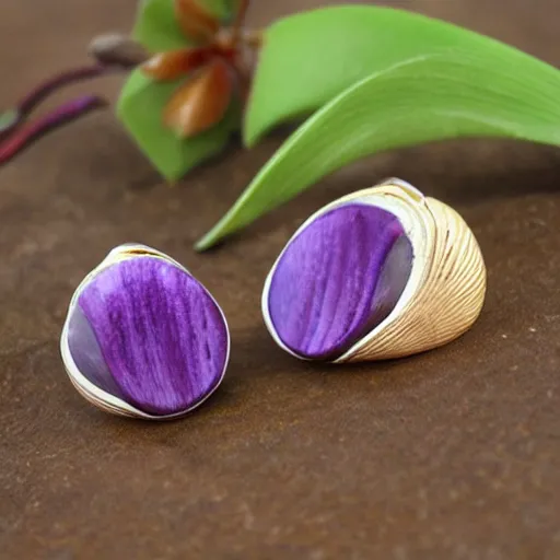 Prompt: carved quahog shell jewelry purple stains