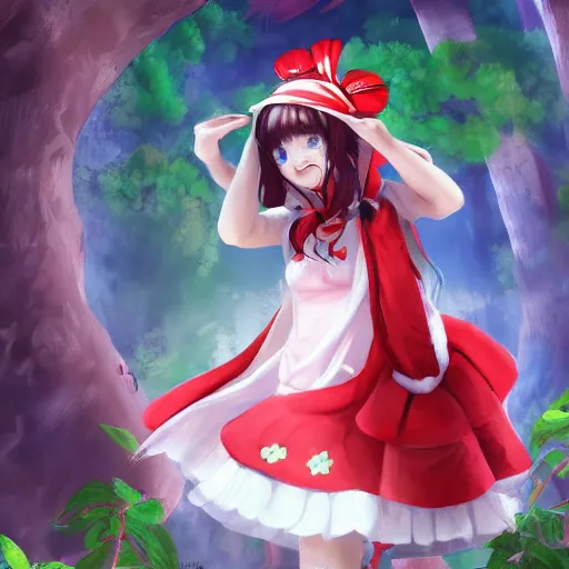 Image similar to a artstation of reimu in the jungle wearing bonnet