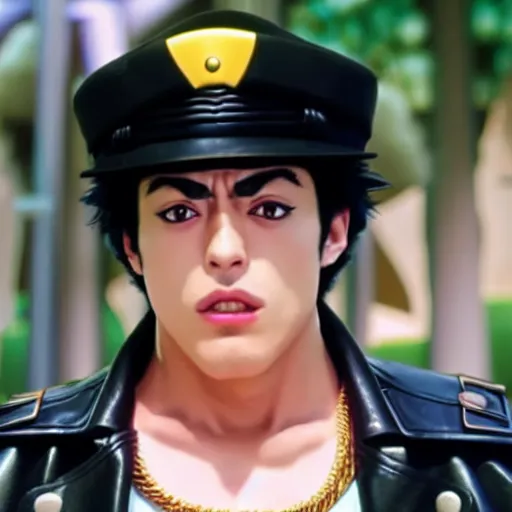 Image similar to a photograph of jotaro kujoh from a live action version of jojo's bizarre adventure, filmic, cinematographic