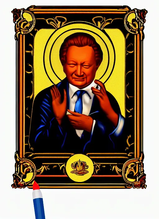 Prompt: president yeltsin smokes a cigarette, icon with a halo, color art in church style 4 k