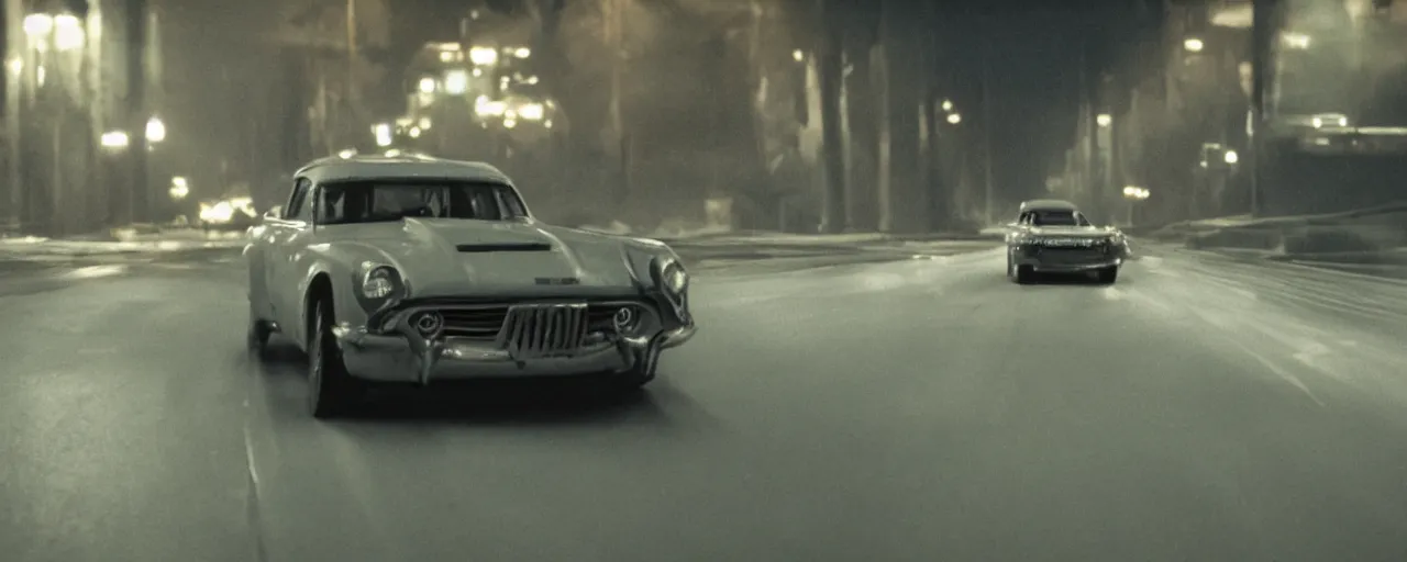 Image similar to a man driving a car in the dark, a screenshot by Edward George Handel Lucas, featured on cg society, les automatistes, reimagined by industrial light and magic, cinematic lighting, movie still