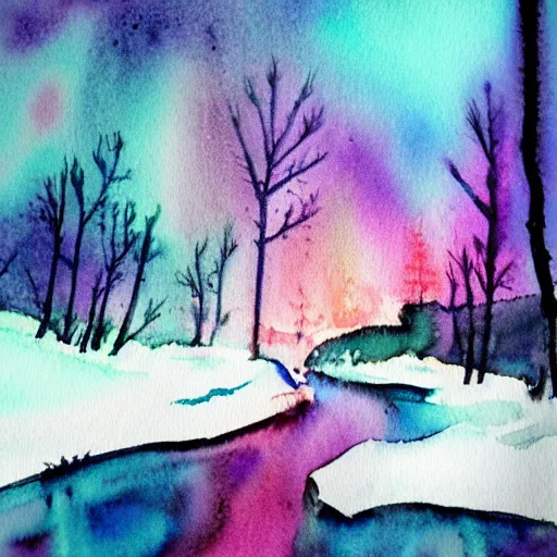 Image similar to winter synthwave watercolor watercolor