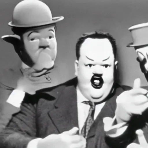 Image similar to laurel and hardy as terrifying aliens, found footage