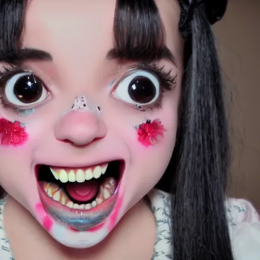 Prompt: melanie martinez, a still of a kawaii horror movie