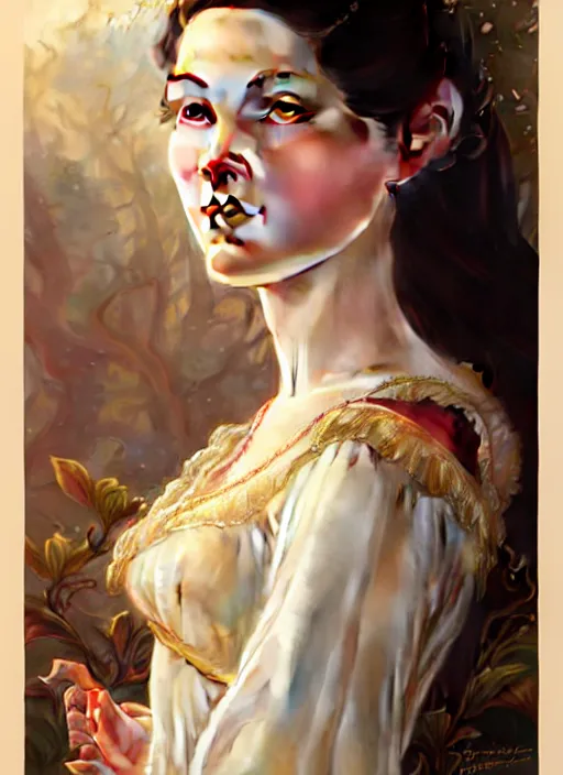 Image similar to portrait of princess snowhite, intricate, elegant, highly detailed, my rendition, digital painting, artstation, concept art, smooth, sharp focus, illustration, art by artgerm and greg rutkowski and alphonse mucha and uang guangjian and gil elvgren and sachin teng, symmetry!!