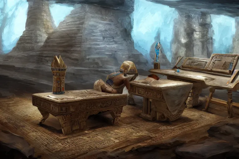 Image similar to ancient egyptian gaming setup, 4 k, hd, concept art