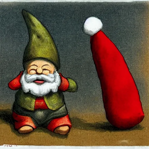 Image similar to illustration of a knome by Rien Poortvliet in the style of Rien Poortvliet