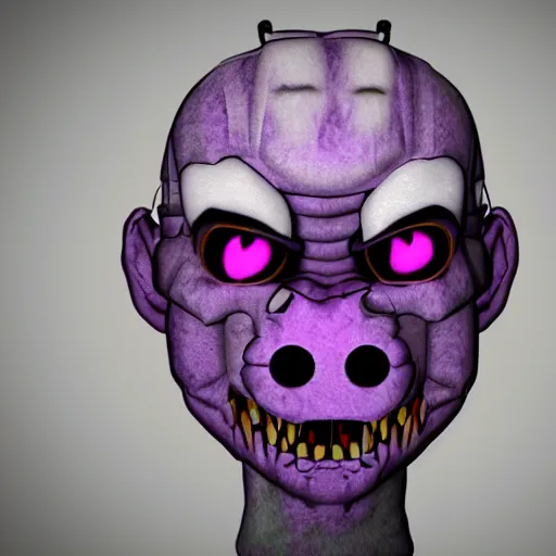 Image similar to william afton new form, horror, fnaf, hyperrealistic, scary, purple