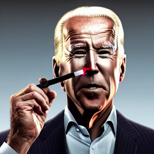 Image similar to hyperrealistic photograph of joe biden smoking a vape pen | smoke coming out of his mouth, artstation, 4 k