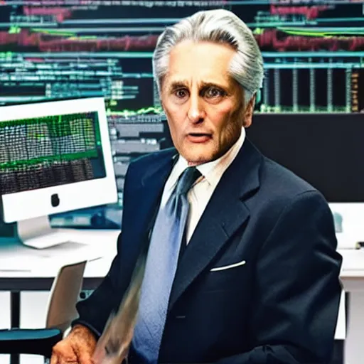 Prompt: Gordon Gekko as a crypto trader in 2020s