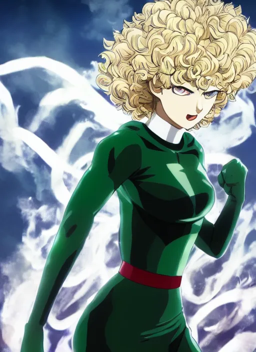 Image similar to A full portrait photo of tatsumaki one punch man, f/22, 35mm, 2700K, lighting, perfect faces, award winning photography.