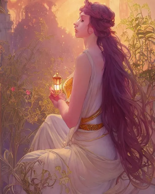 Image similar to secret romance, highly detailed,, gold filigree, romantic storybook fantasy, soft cinematic lighting, award, disney concept art watercolor illustration by mandy jurgens and alphonse mucha and alena aenami, pastel color palette, featured on artstation