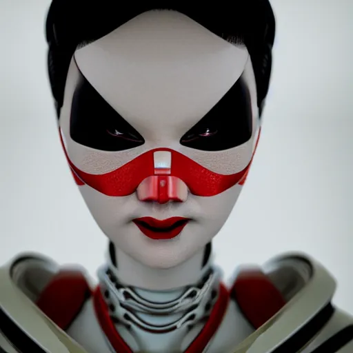 Image similar to japanese geisha robot android portrait, kabuki mask, cyberpunk, minimalistic in the style of ash thorp, beautiful, cinematic lighting, octane renderer, unreal engine 5