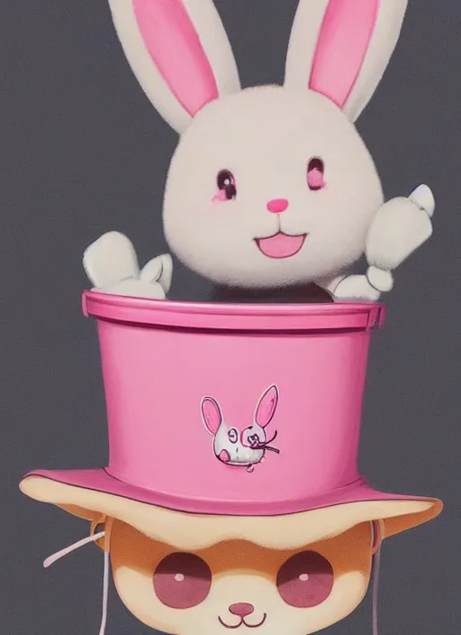 Prompt: amazingly detailed semirealism, anthropomorphic pink rabbit character wearing a bucket hat. Cute, kawaii, Cooky, bt21, Sanrio inspired. Beautiful artwork, Rabbt_character, rabbit_bunny, 獣, iconic character splash art, Detailed fur, detailed textures, 4K high resolution quality artstyle professional artists WLOP, Aztodio, Taejune Kim, Guweiz, Pixiv, Instagram, dribbble, ArtstationHD