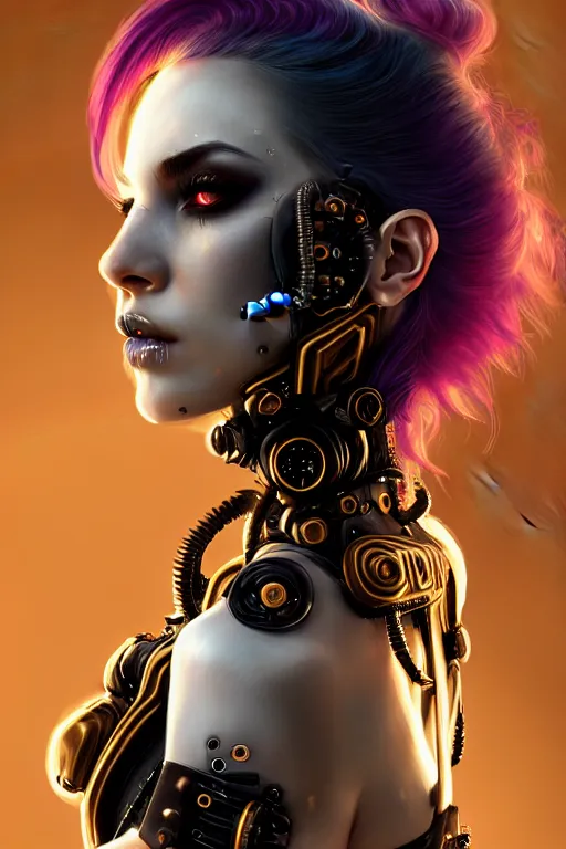 Prompt: soft lustrous ivory ebony raver gutter punk gothic cyborg, golden ratio, flowerpunk, details, scifi, fantasy, cyberpunk, intricate, decadent, highly detailed, digital painting, octane render, artstation, concept art, smooth, sharp focus, illustration, art by artgerm, loish, wlop