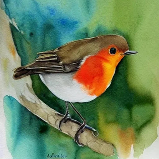 Image similar to abstract watercolor painting of robin bird, very very very very very beautiful nature art, masterpiece, realistic and detailed