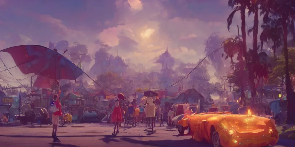 Image similar to a film still floats carnival, medium shot, waist up, studio ghibli, pixar and disney animation, sharp, rendered in unreal engine 5, anime key art by greg rutkowski, bloom, dramatic lighting